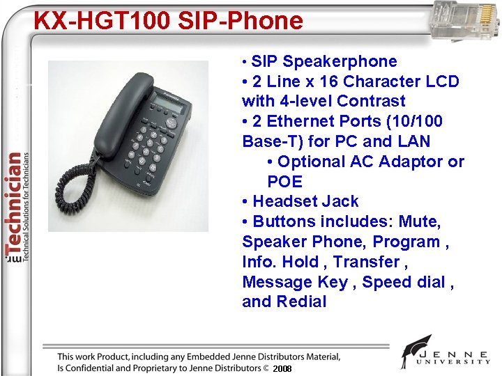 KX-HGT 100 SIP-Phone • SIP Speakerphone • 2 Line x 16 Character LCD with