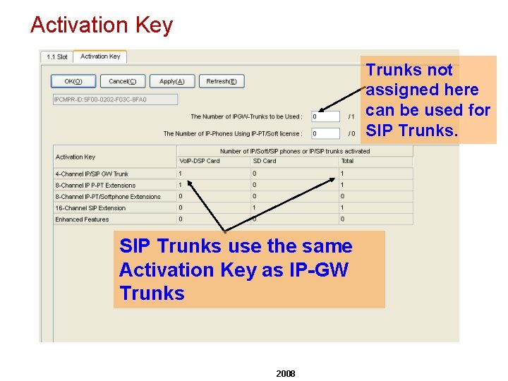 Activation Key Trunks not assigned here can be used for SIP Trunks use the