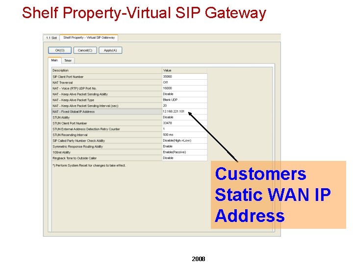 Shelf Property-Virtual SIP Gateway Customers Static WAN IP Address 2008 