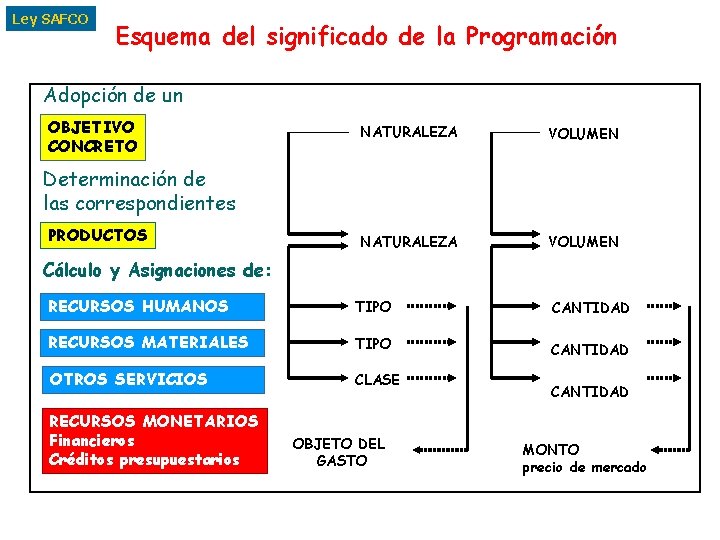 Ley SAFCO Esquema del significado de la Programación Adopción de un OBJETIVO CONCRETO NATURALEZA