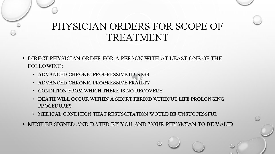 PHYSICIAN ORDERS FOR SCOPE OF TREATMENT • DIRECT PHYSICIAN ORDER FOR A PERSON WITH