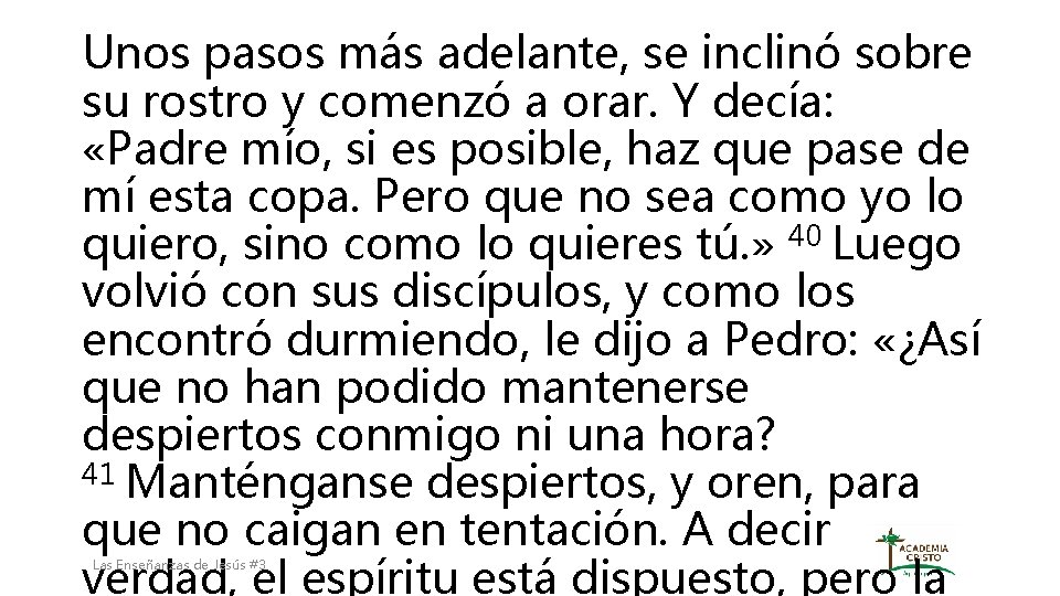 Unos pasos más adelante, se inclinó sobre su rostro y comenzó a orar. Y