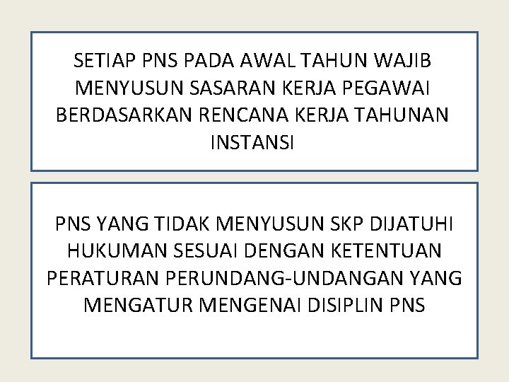 SETIAP PNS PADA AWAL TAHUN WAJIB MENYUSUN SASARAN KERJA PEGAWAI BERDASARKAN RENCANA KERJA TAHUNAN SETIAP PNS PADA AWAL TAHUN WAJIB MENYUSUN SASARAN KERJA PEGAWAI BERDASARKAN RENCANA KERJA TAHUNAN