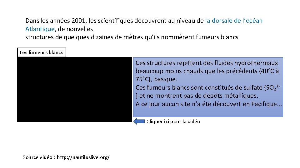 Dans les années 2001, les scientifiques découvrent au niveau de la dorsale de l’océan