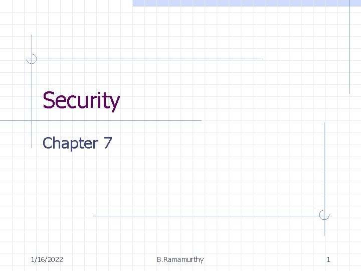 Security Chapter 7 1/16/2022 B. Ramamurthy 1 