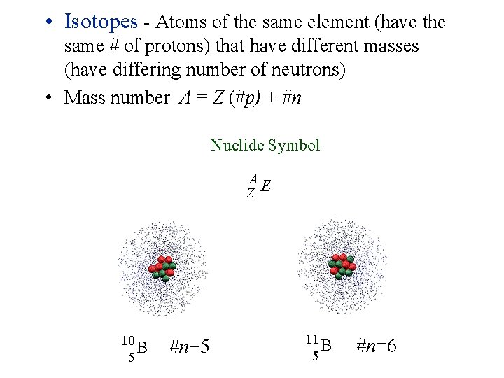  • Isotopes - Atoms of the same element (have the same # of
