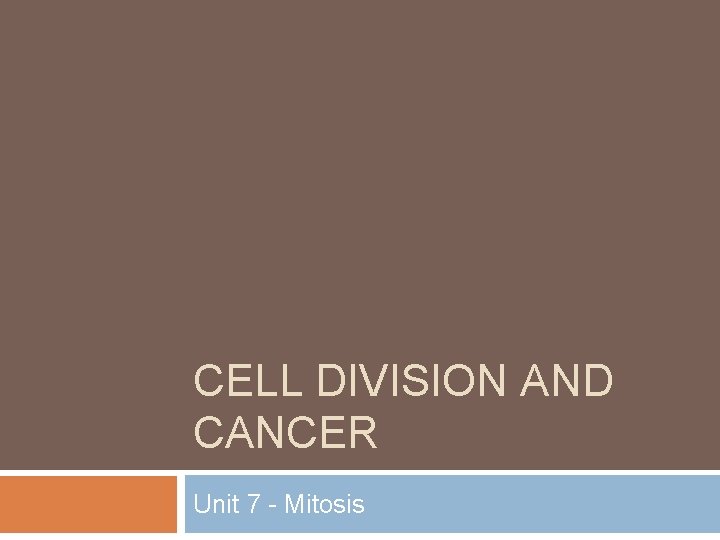 CELL DIVISION AND CANCER Unit 7 - Mitosis 