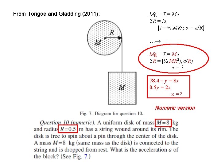 From Torigoe and Gladding (2011): Mg − T = Ma TR = Iα [I