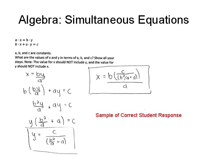 Algebra: Simultaneous Equations Sample of Correct Student Response 