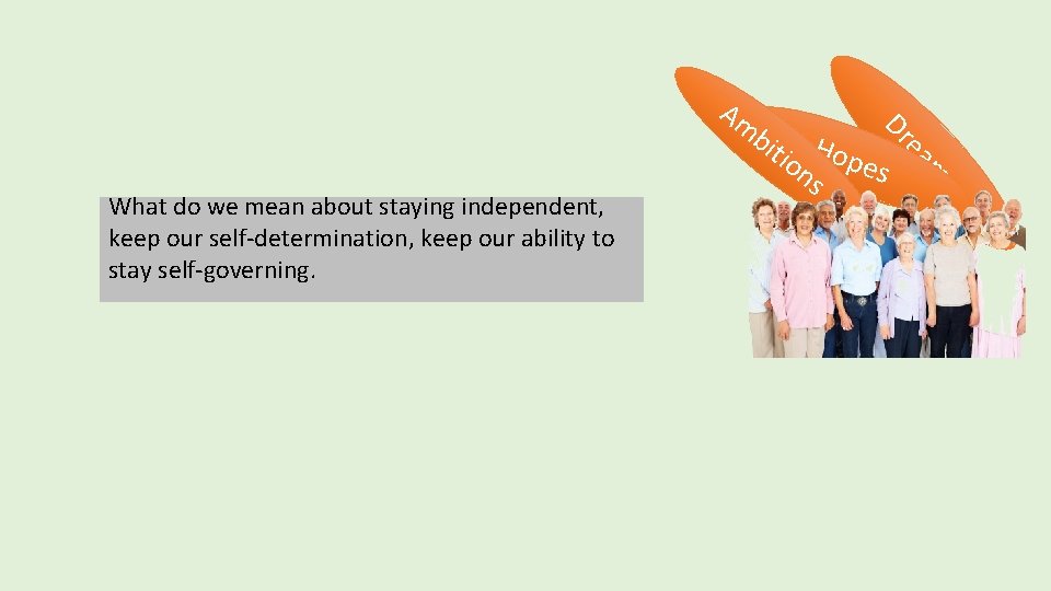 s m ion Hope s s ea What do we mean about staying independent,