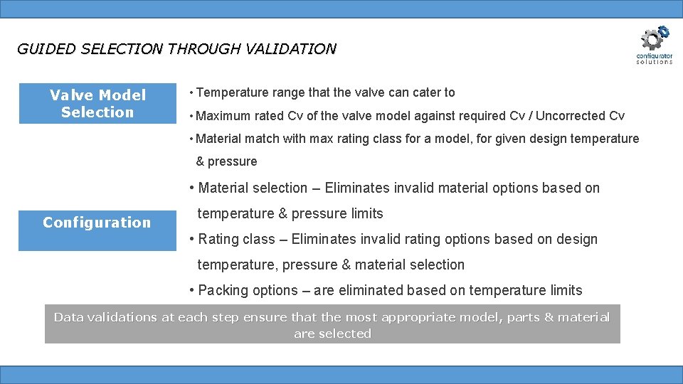 GUIDED SELECTION THROUGH VALIDATION Valve Model Selection • Temperature range that the valve can GUIDED SELECTION THROUGH VALIDATION Valve Model Selection • Temperature range that the valve can