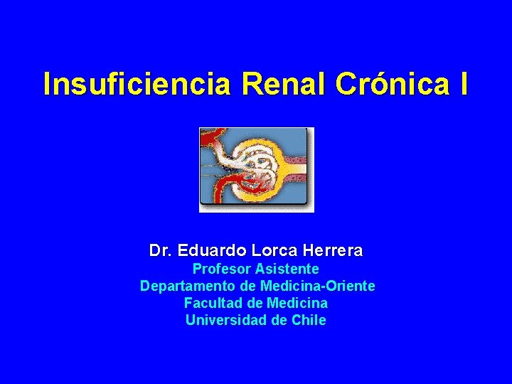 Insuficiencia Renal Crónica I Dr. Eduardo Lorca Herrera Profesor Asistente Departamento de Medicina-Oriente Facultad Insuficiencia Renal Crónica I Dr. Eduardo Lorca Herrera Profesor Asistente Departamento de Medicina-Oriente Facultad