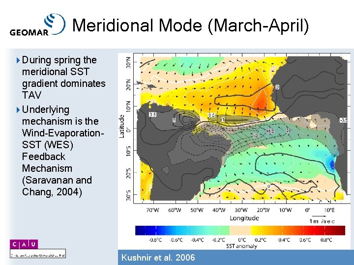 Meridional Mode (March-April) 4 During spring the meridional SST gradient dominates TAV 4 Underlying