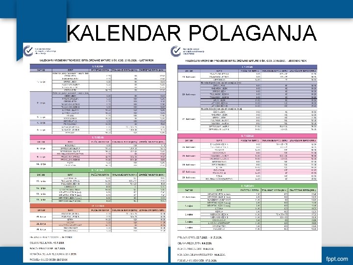 KALENDAR POLAGANJA 
