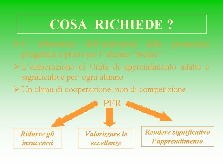 COSA RICHIEDE ? Ø L’ abbandono dell’uniformità delle prestazioni progettate a priori per l’