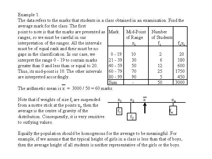 Example 1. The data refers to the marks that students in a class obtained Example 1. The data refers to the marks that students in a class obtained