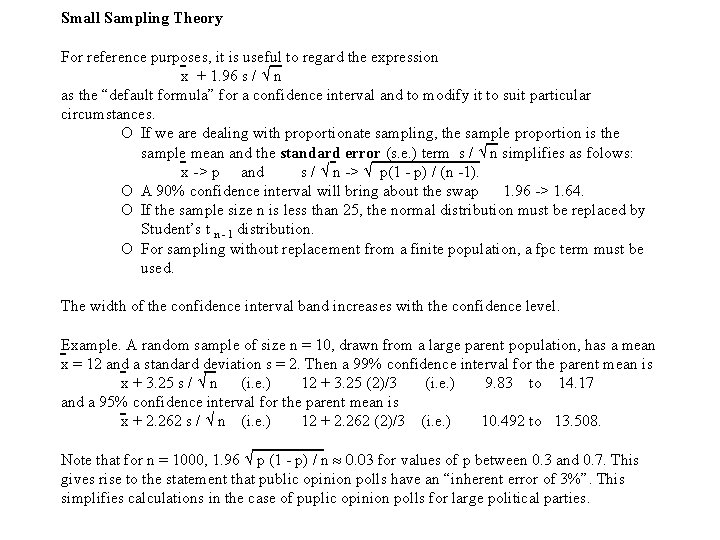 Small Sampling Theory For reference purposes, it is useful to regard the expression x Small Sampling Theory For reference purposes, it is useful to regard the expression x
