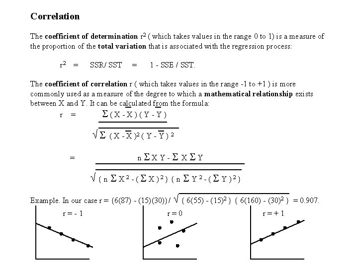 Correlation The coefficient of determination r 2 ( which takes values in the range Correlation The coefficient of determination r 2 ( which takes values in the range