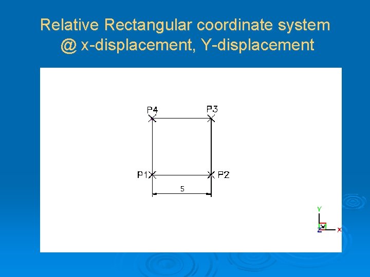 Relative Rectangular coordinate system @ x-displacement, Y-displacement 