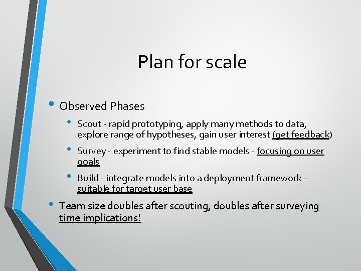 Plan for scale • Observed Phases • • Scout - rapid prototyping, apply many