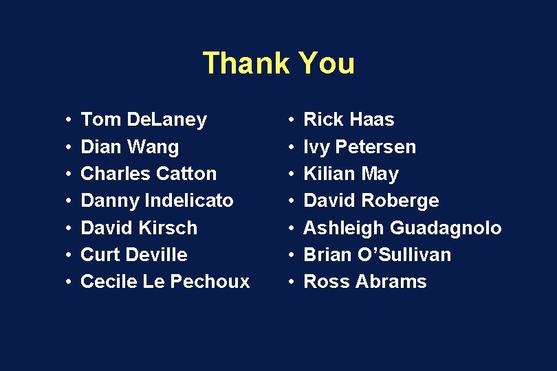 Thank You • • Tom De. Laney Dian Wang Charles Catton Danny Indelicato David