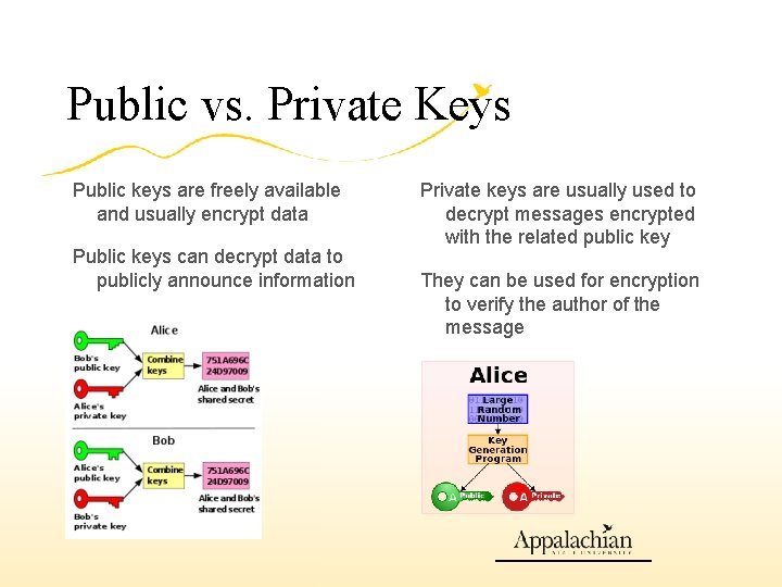 Public vs. Private Keys Public keys are freely available and usually encrypt data Public