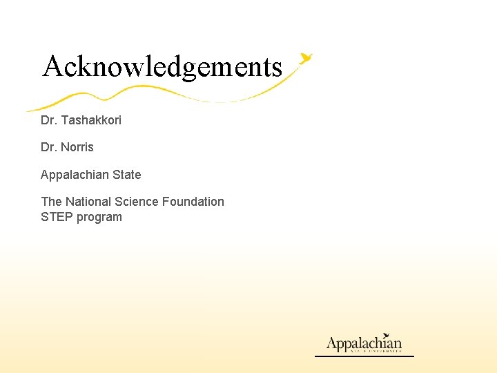 Acknowledgements Dr. Tashakkori Dr. Norris Appalachian State The National Science Foundation STEP program 