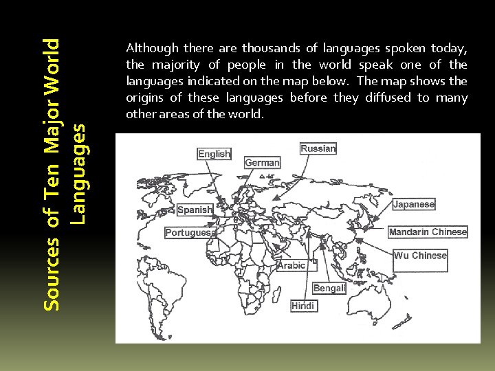 Sources of Ten Major World Languages Although there are thousands of languages spoken today, Sources of Ten Major World Languages Although there are thousands of languages spoken today,