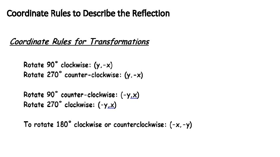 Coordinate Rules to Describe the Reflection 