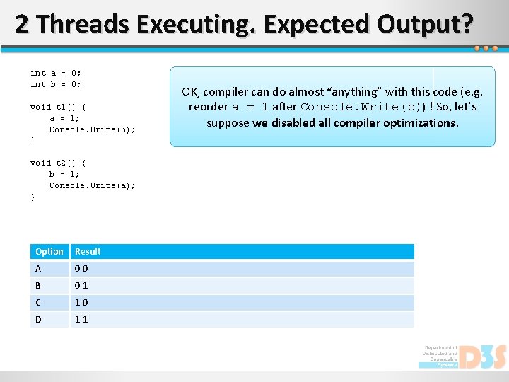 2 Threads Executing. Expected Output? int a = 0; int b = 0; void