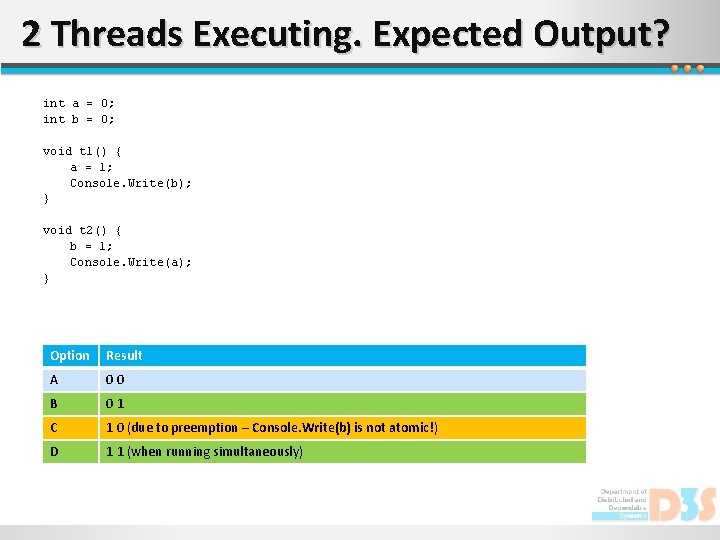 2 Threads Executing. Expected Output? int a = 0; int b = 0; void