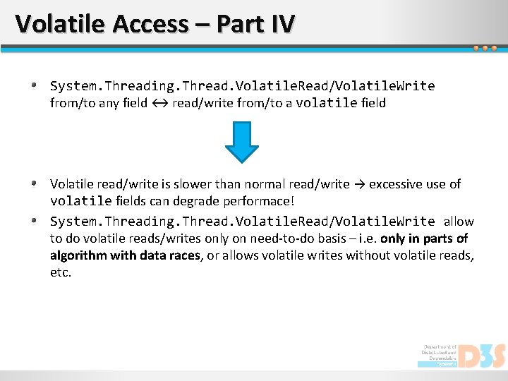 Volatile Access – Part IV System. Threading. Thread. Volatile. Read/Volatile. Write from/to any field