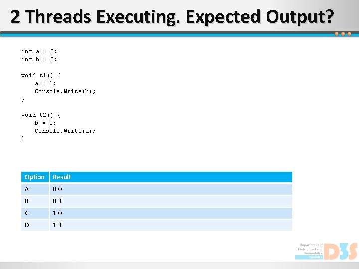 2 Threads Executing. Expected Output? int a = 0; int b = 0; void