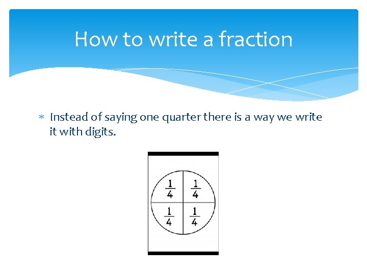 How to write a fraction Instead of saying one quarter there is a way