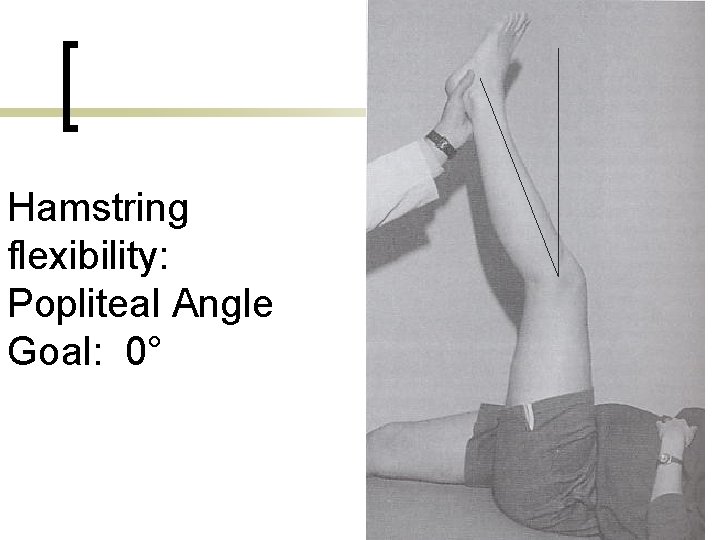 Hamstring flexibility: Popliteal Angle Goal: 0° 