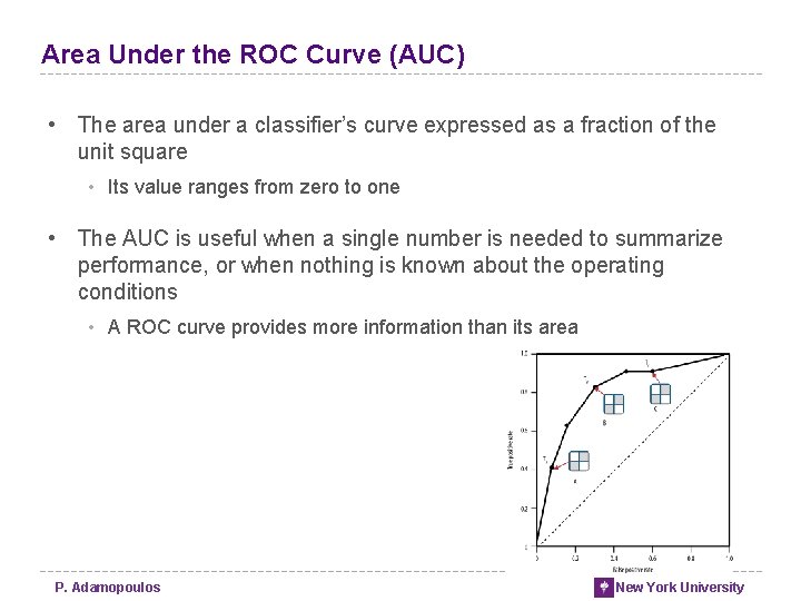 Area Under the ROC Curve (AUC) • The area under a classifier’s curve expressed Area Under the ROC Curve (AUC) • The area under a classifier’s curve expressed