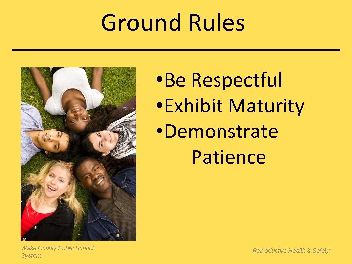 Ground Rules • Be Respectful • Exhibit Maturity • Demonstrate Patience Wake County Public