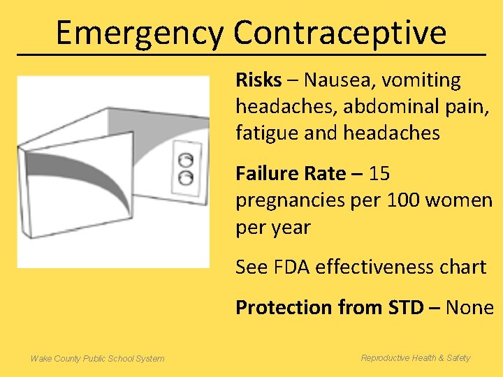 Emergency Contraceptive Risks – Nausea, vomiting headaches, abdominal pain, fatigue and headaches Failure Rate