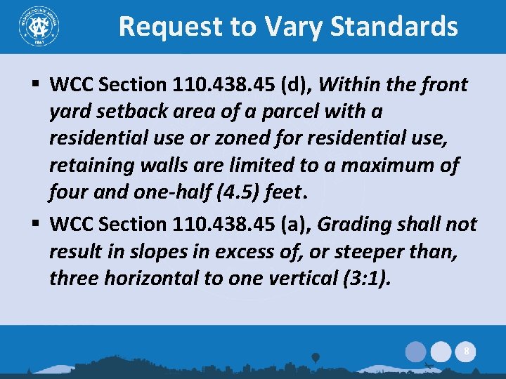 Request to Vary Standards § WCC Section 110. 438. 45 (d), Within the front