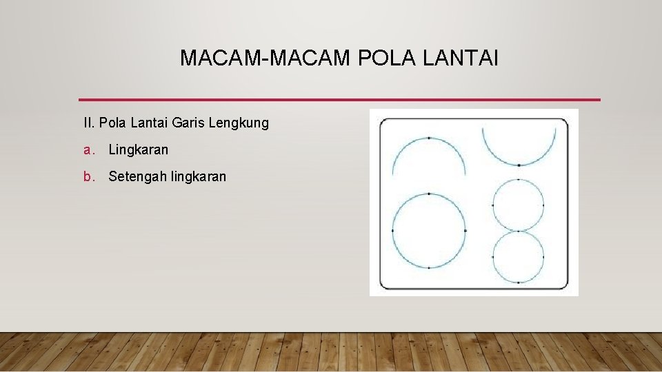 MACAM-MACAM POLA LANTAI II. Pola Lantai Garis Lengkung a. Lingkaran b. Setengah lingkaran 