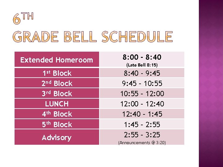 Extended Homeroom 8: 00 - 8: 40 1 st Block 2 nd Block 3