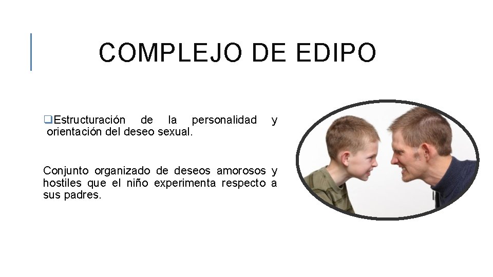 COMPLEJO DE EDIPO q. Estructuración de la personalidad orientación del deseo sexual. y Conjunto