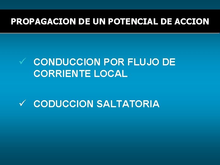 PROPAGACION DE UN POTENCIAL DE ACCION ü CONDUCCION POR FLUJO DE CORRIENTE LOCAL ü