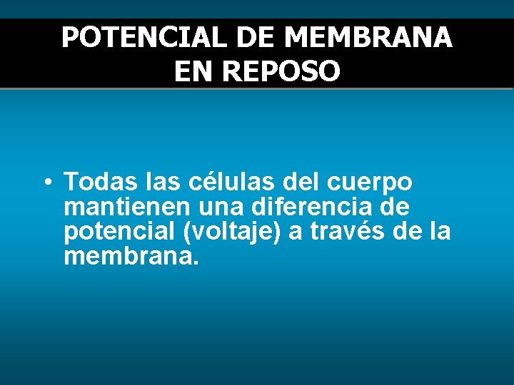 POTENCIAL DE MEMBRANA EN REPOSO • Todas las células del cuerpo mantienen una diferencia