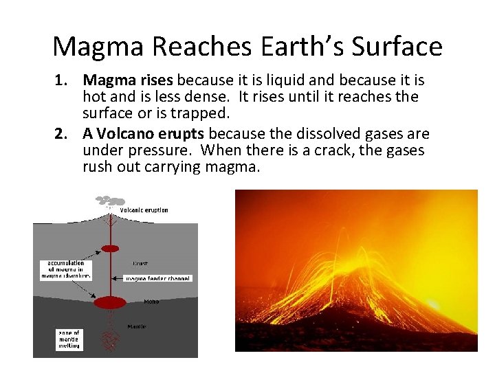 Magma Reaches Earth’s Surface 1. Magma rises because it is liquid and because it