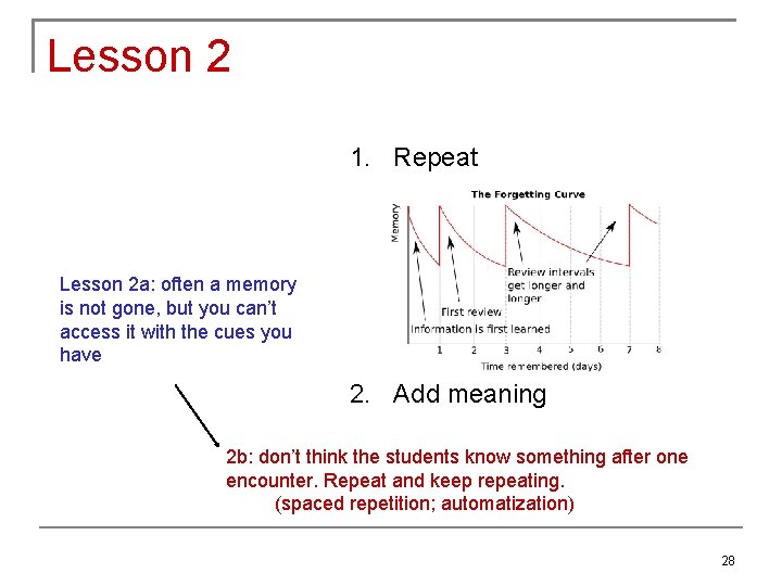 Lesson 2 1. Repeat Lesson 2 a: often a memory is not gone, but