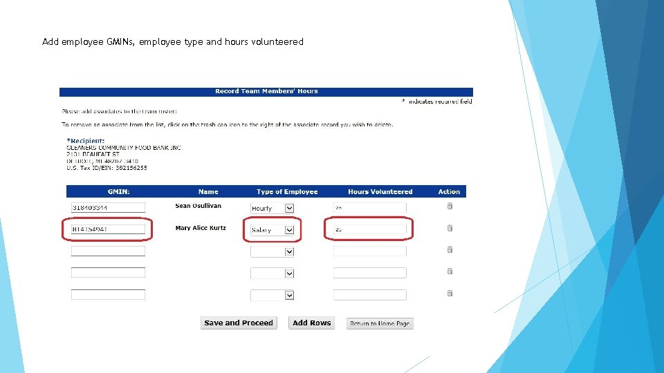 Add employee GMINs, employee type and hours volunteered Add employee GMINs, employee type and hours volunteered