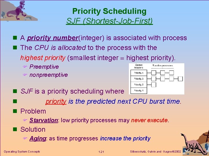 Priority Scheduling SJF (Shortest-Job-First) n A priority number(integer) is associated with process n The