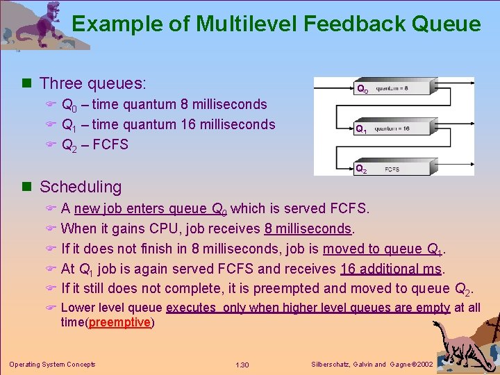 Example of Multilevel Feedback Queue n Three queues: Q 0 F Q 0 –