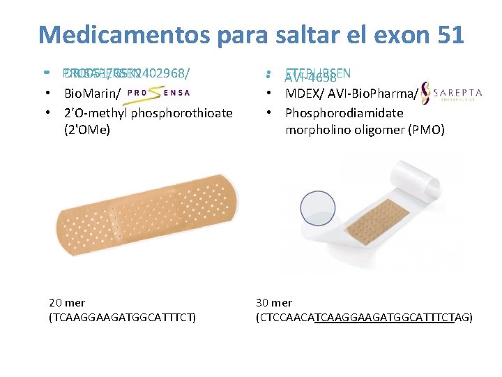 Medicamentos para saltar el exon 51 • • PRO 051/GSK 2402968/ DRISAPERSEN • Bio.